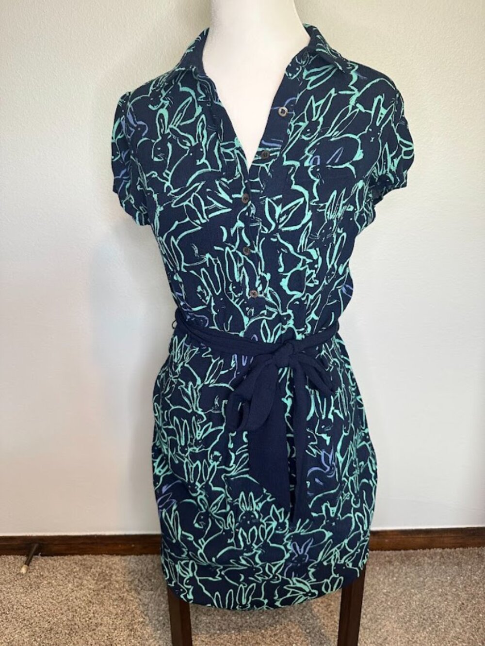Anthropologie Maeve Franziska Bunny Rabbit Abstract Print Shirt Mini Dress - 2